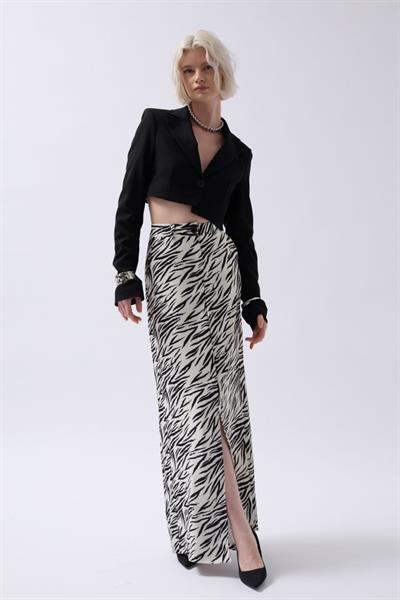 Baskılı Önü Yırtmaçlı Etek