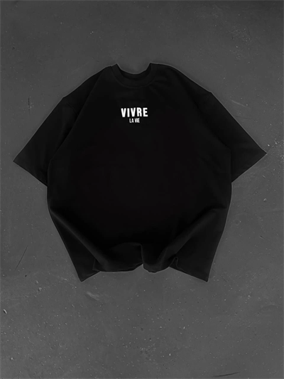 Baskılı Oversize Bisiklet Yaka T-shirt - Siyah