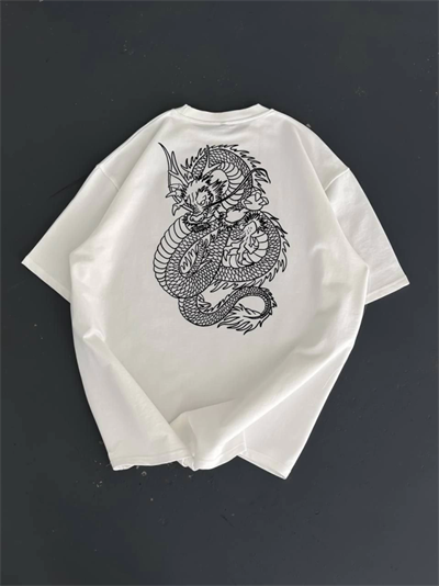 Baskılı Oversize Bisiklet Yaka T-shirt - Beyaz