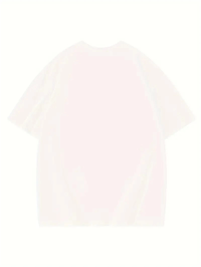 Baskılı Oversize Bisiklet Yaka T-shirt - Beyaz