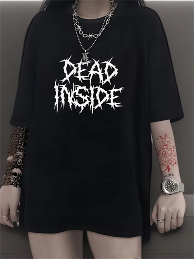 Baskılı Oversize Bisiklet Yaka T-shirt - Siyah