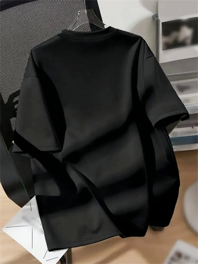 Baskılı Oversize Bisiklet Yaka T-shirt - Siyah