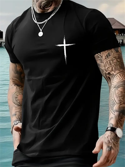 Baskılı Oversize Bisiklet Yaka T-shirt - Siyah