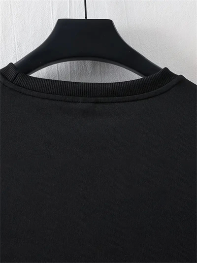 Baskılı Oversize Bisiklet Yaka T-shirt - Siyah