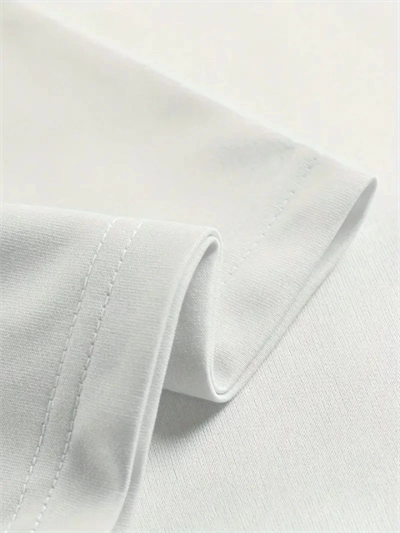 Baskılı Oversize Bisiklet Yaka T-shirt - Beyaz