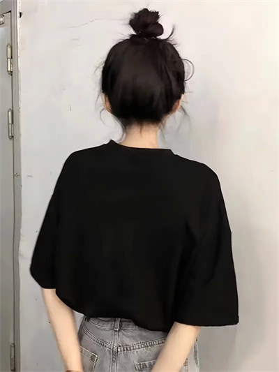 Baskılı Oversize Bisiklet Yaka T-shirt - Siyah