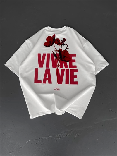 Baskılı Oversize Bisiklet Yaka T-shirt - Beyaz