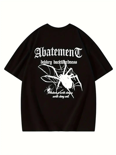 Baskılı Oversize Bisiklet Yaka T-shirt - Siyah