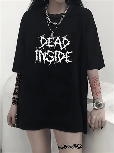 Baskılı Oversize Bisiklet Yaka T-shirt - Siyah