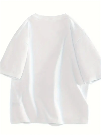 Baskılı Oversize Bisiklet Yaka T-shirt - Beyaz