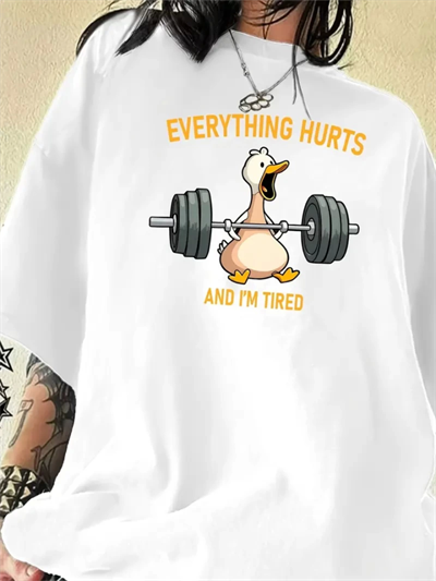 Baskılı Oversize Bisiklet Yaka T-shirt - Beyaz