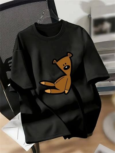 Baskılı Oversize Bisiklet Yaka T-shirt - Siyah