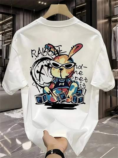 Baskılı Oversize Bisiklet Yaka T-shirt - Beyaz