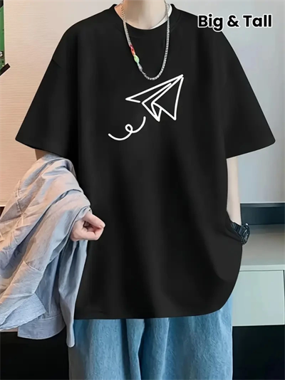 Baskılı Oversize Bisiklet Yaka T-shirt - Siyah