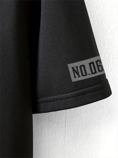 Baskılı Oversize Bisiklet Yaka T-shirt - Siyah