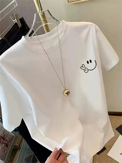 Baskılı Oversize Bisiklet Yaka T-shirt - Beyaz