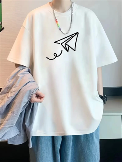 Baskılı Oversize Bisiklet Yaka T-shirt - Beyaz