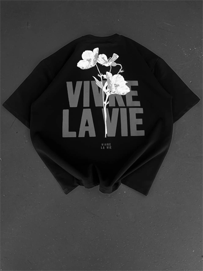 Baskılı Oversize Bisiklet Yaka T-shirt - Siyah