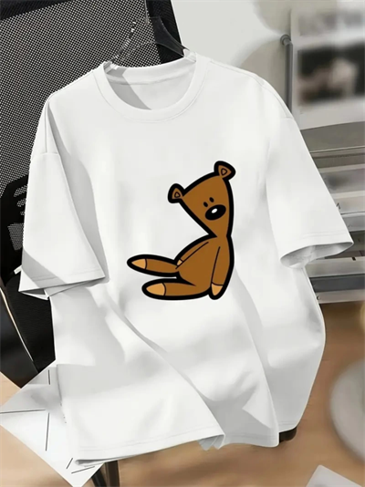 Baskılı Oversize Bisiklet Yaka T-shirt - Beyaz