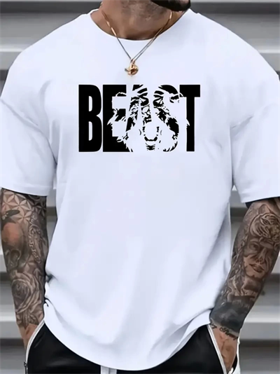 Baskılı Oversize Bisiklet Yaka T-shirt - Beyaz