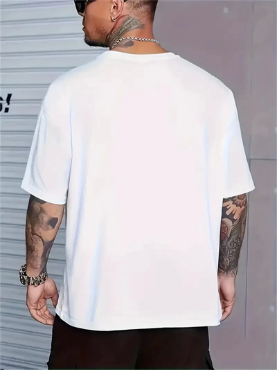 Baskılı Oversize Bisiklet Yaka T-shirt - Beyaz