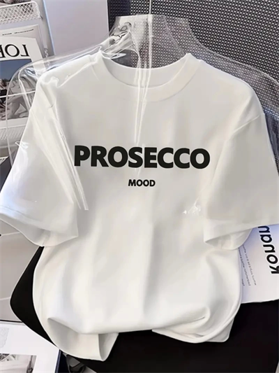 Baskılı Oversize Bisiklet Yaka T-shirt - Beyaz