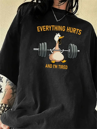 Baskılı Oversize Bisiklet Yaka T-shirt - Siyah