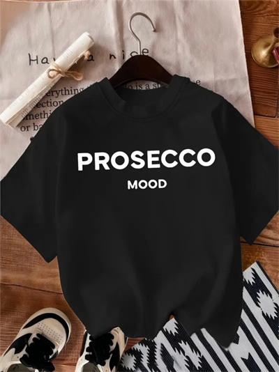 Baskılı Oversize Bisiklet Yaka T-shirt - Siyah