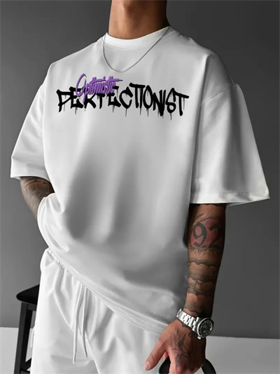 Baskılı Oversize Bisiklet Yaka T-shirt - Beyaz