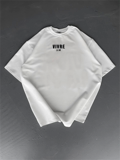 Baskılı Oversize Bisiklet Yaka T-shirt - Beyaz