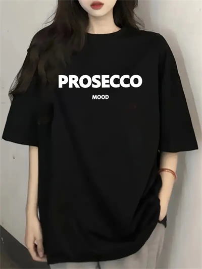 Baskılı Oversize Bisiklet Yaka T-shirt - Siyah