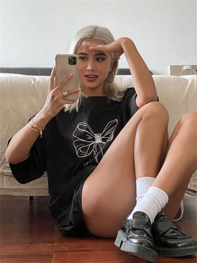 Baskılı Oversize T-shirt - Siyah