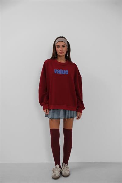 Baskılı Sıfır Yaka Oversize Sweatshirt
