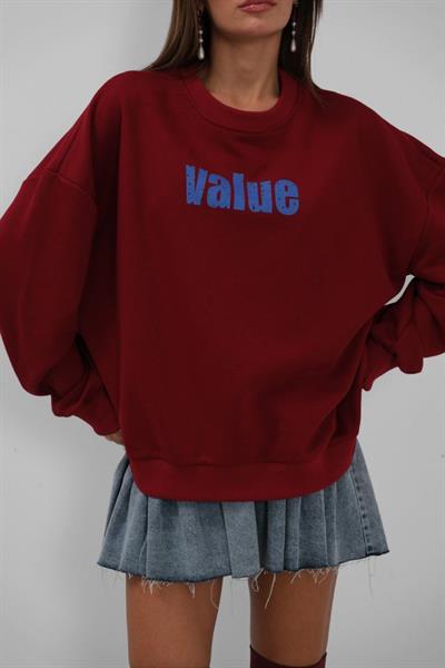 Baskılı Sıfır Yaka Oversize Sweatshirt