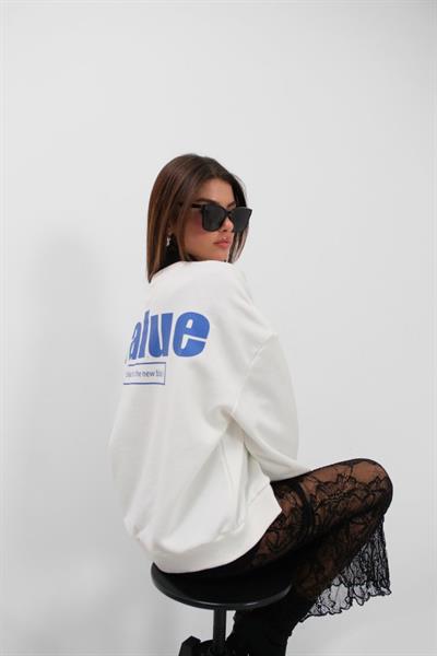 Baskılı Sıfır Yaka Oversize Sweatshirt