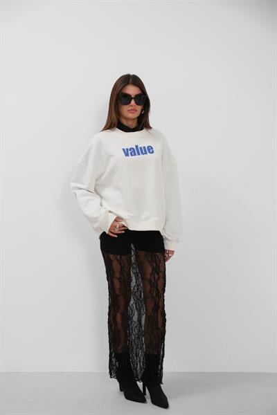 Baskılı Sıfır Yaka Oversize Sweatshirt