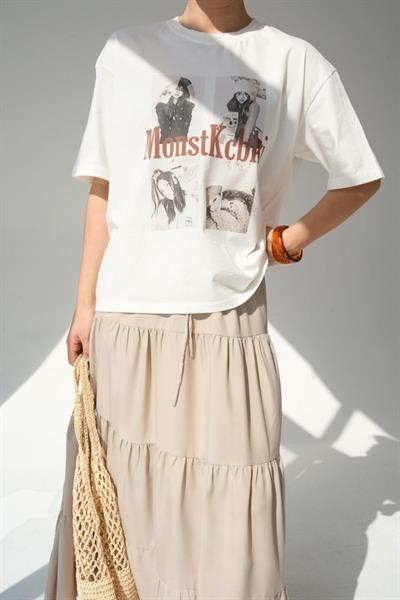 Baskılı T-Shirt - Krem