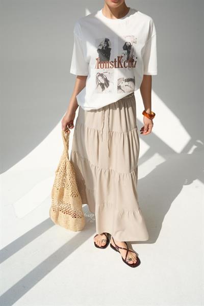 Baskılı T-Shirt - Krem