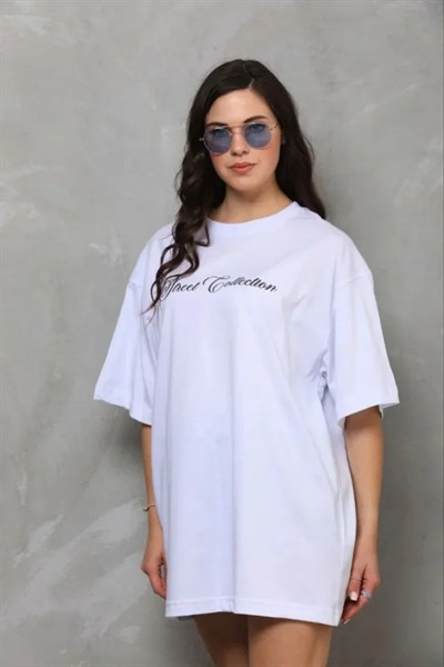 Baskılı T-Shirt Kısa Kol Bisiklet Yaka Regular Rahat Kalıp Günlük Tişört - Beyaz