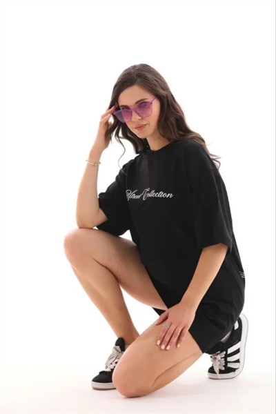 Baskılı T-Shirt Kısa Kol Bisiklet Yaka Regular Rahat Kalıp Günlük Tişört - Siyah