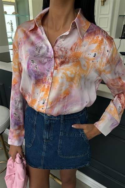 Batik Desenli Saten Gömlek 3409
