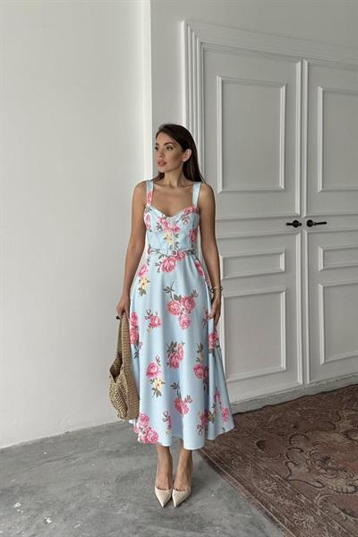 Bebe Mavi İnce Kemer Detaylı Elbise