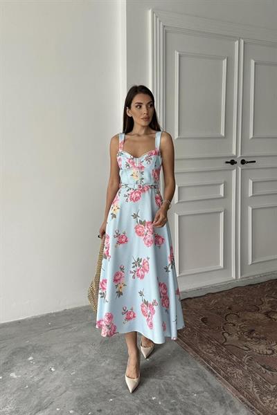 Bebe Mavi İnce Kemer Detaylı Elbise