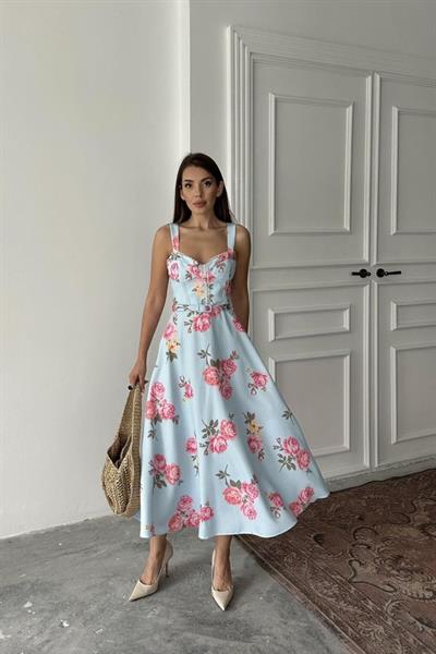 Bebe Mavi İnce Kemer Detaylı Elbise