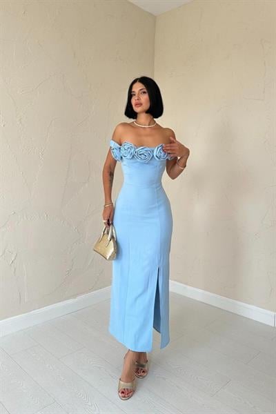 Bebe Mavi Madonna Yaka Güllü Elbise