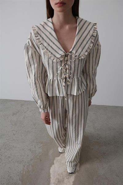 Bebe Yakalı Önü Bağlamalı Takım - Natür