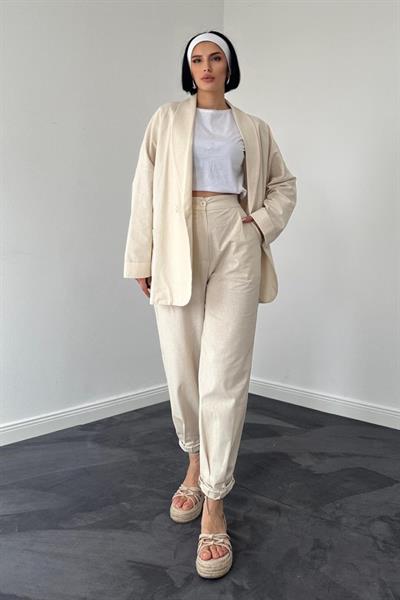 Bej Ceket Ve Pantolon Takım