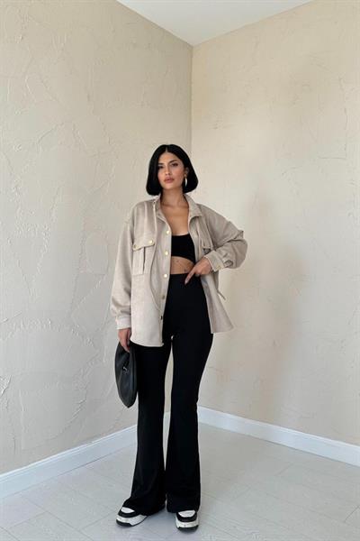 Bej Çıtçıtlı Süet Gömlek