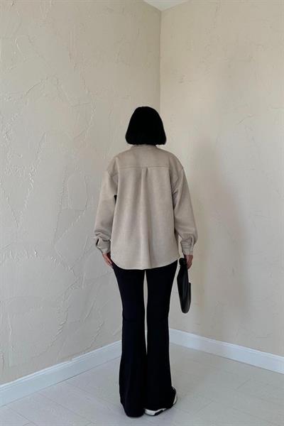 Bej Çıtçıtlı Süet Gömlek