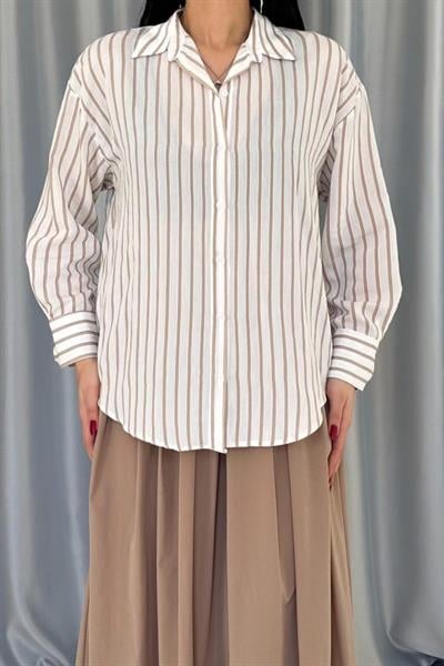 Bej Çizgili Gömlek
